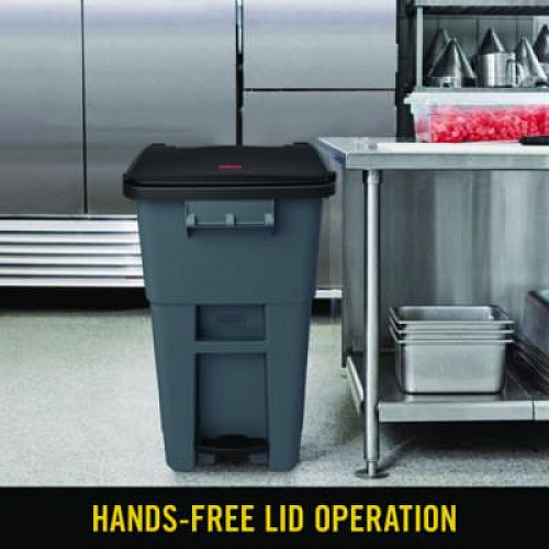 Rubbermaid Commercial Brute Step-On Rollouts, 50 gal, Metal/Plastic, Gray (1971956)