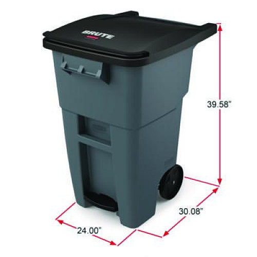 Rubbermaid Commercial Brute Step-On Rollouts, 50 gal, Metal/Plastic, Gray (1971956)