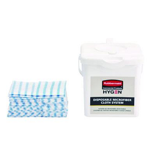 Rubbermaid Commercial HYGEN Disposable Microfiber Cleaning Cloths, 12 x 12, White/Blue Stripe, 600/Carton (2134283)