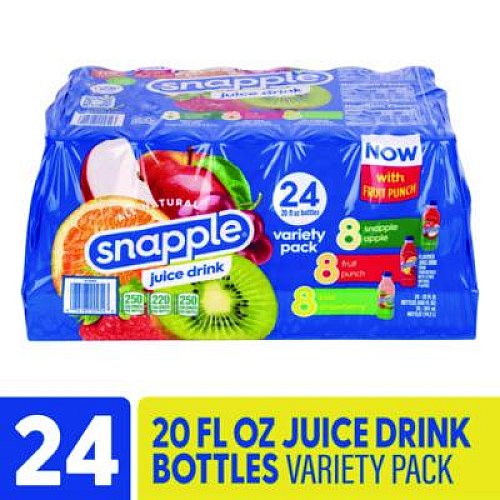 Juice Drink Variety Pack, Snapple Apple, Fruit Punch, Kiwi Strawberry, 20 oz Bottle, 24/Carton (22000813)