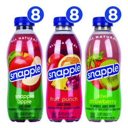 Juice Drink Variety Pack, Snapple Apple, Fruit Punch, Kiwi Strawberry, 20 oz Bottle, 24/Carton (22000813)