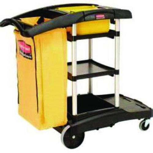 Rubbermaid Commercial HYGEN HYGEN Microfiber Healthcare Cleaning Cart, Plastic, 3 Shelves, 5 Bins, 22" x 48.25" x 44", Yellow/Black/Silver (9T73)