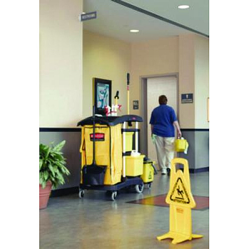 Rubbermaid Commercial HYGEN HYGEN Microfiber Healthcare Cleaning Cart, Plastic, 3 Shelves, 5 Bins, 22" x 48.25" x 44", Yellow/Black/Silver (9T73)