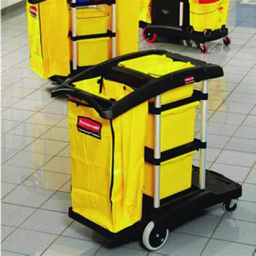 Rubbermaid Commercial HYGEN HYGEN Microfiber Healthcare Cleaning Cart, Plastic, 3 Shelves, 5 Bins, 22" x 48.25" x 44", Yellow/Black/Silver (9T73)