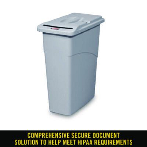 Rubbermaid Commercial Slim Jim Confidential Document Waste Receptacle with Lid, 23 gal, Light Gray (9W15LGY)