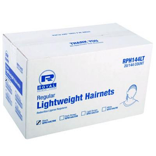 AmerCareRoyal Lightweight Latex-Free Hairnets, Nylon, 24", Black, 144/Box, 20 Boxes/Carton (RPH144LTBK)