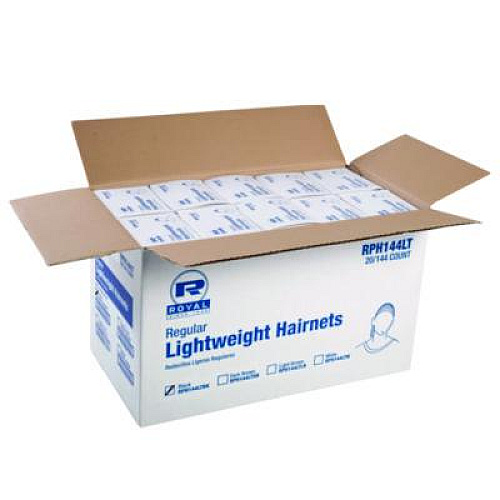 AmerCareRoyal Lightweight Latex-Free Hairnets, Nylon, 24", Black, 144/Box, 20 Boxes/Carton (RPH144LTBK)