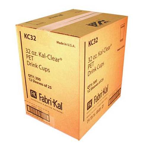 Fabri-Kal Kal-Clear PET Cold Drink Cups, 32 oz, Plastic, Clear, 25/Sleeve, 12 Sleeves/Carton (KC32)