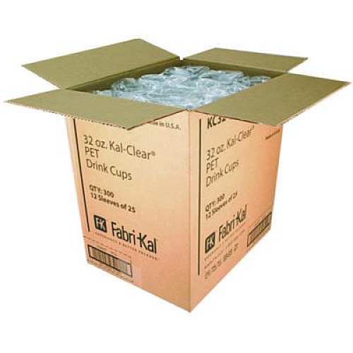 Fabri-Kal Kal-Clear PET Cold Drink Cups, 32 oz, Plastic, Clear, 25/Sleeve, 12 Sleeves/Carton (KC32)