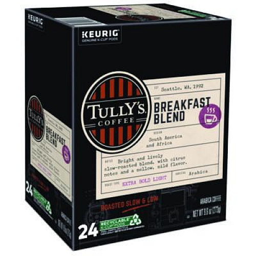 Tully's Coffee Breakfast Blend Coffee K-Cups, 96/Carton (192719CT)