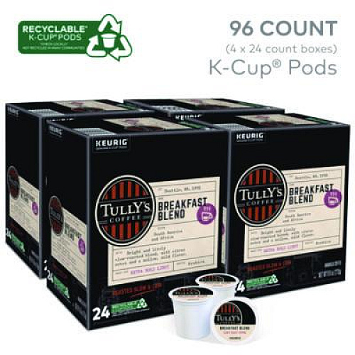 Tully's Coffee Breakfast Blend Coffee K-Cups, 96/Carton (192719CT)