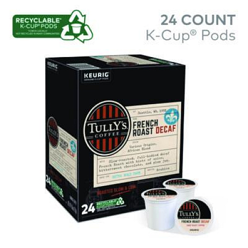 Tully's Coffee French Roast Decaf Coffee K-Cups, 24/Box (192419)