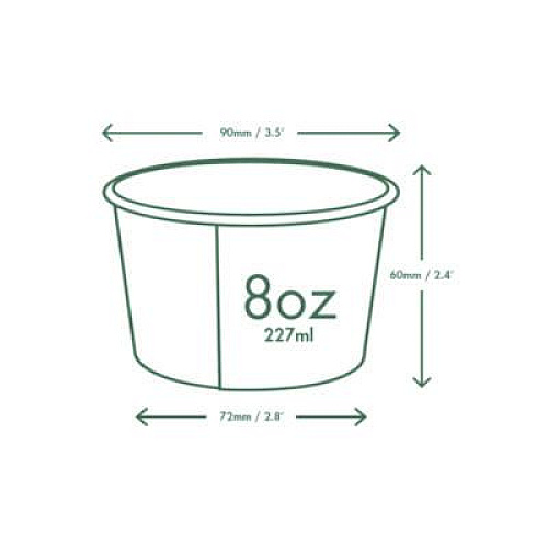 Vegware Soup Containers, 8 oz, 3.5" Diameter x 2.4" h, White/Green, Paper, 1,000/Carton (SC08G)