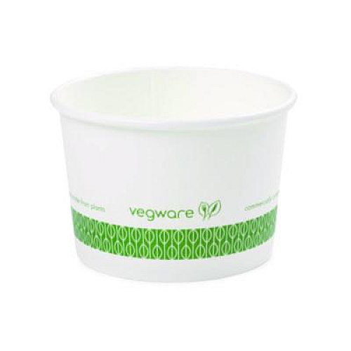 Vegware Soup Containers, 8 oz, 3.5" Diameter x 2.4" h, White/Green, Paper, 1,000/Carton (SC08G)