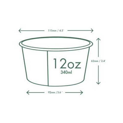 Vegware Soup Containers, 12 oz, 4.5" Diameter x 2.5" h, White/Green, Paper, 500/Carton (SC12G)