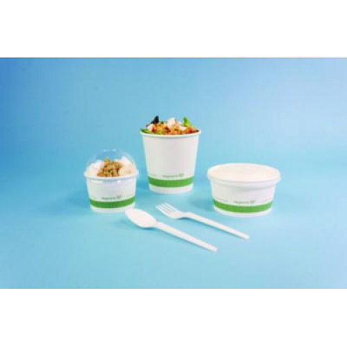 Vegware Soup Containers, 12 oz, 4.5" Diameter x 2.5" h, White/Green, Paper, 500/Carton (SC12G)