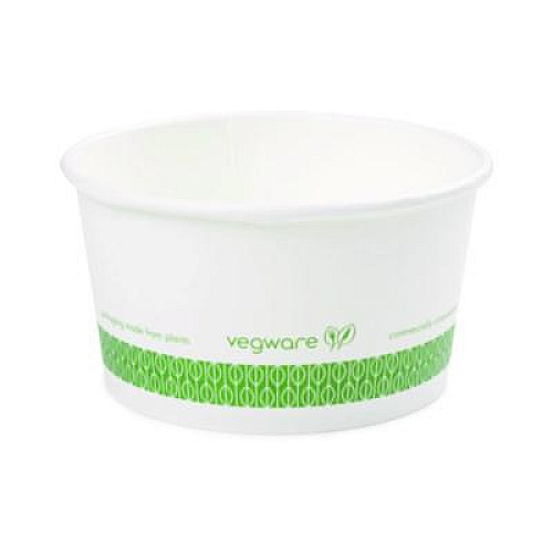 Vegware Soup Containers, 12 oz, 4.5" Diameter x 2.5" h, White/Green, Paper, 500/Carton (SC12G)