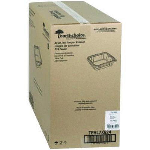Pactiv Evergreen EarthChoice Tamper Evident Recycled Hinged Lid Deli Container, 24 oz, 7.25 x 6.37 x 2, Clear, Plastic, 231/Carton (TEHL7X624)