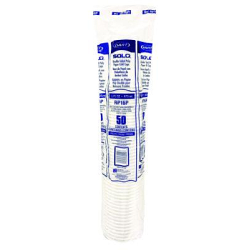 SOLO Double Sided Poly (DSP) Paper Cold Cups, 16 oz, White, 50 Cups/Sleeve, 20 Sleeves/Carton (RP16P2050)