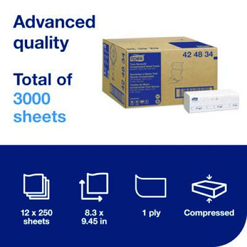 Tork Xpress Compressed Multifold Hand Towels, 1-Ply, 8.3 x 9.25, White, 250/Pack, 12 Packs/Carton (424834)