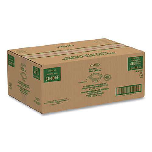 Dart ClearPac SafeSeal Tamper-Resistant/Evident Containers, Flat Lid, 4 oz, 3.72 x 4.2 x 1.41, Clear, 100/Pack, 4 Packs/Carton (CH4DEF)
