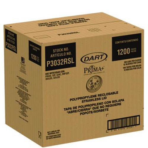 Dart Prima Strawless Plastic Lids, Fits 30 oz to 32 oz Cold Cups, Clear, 100/Sleeve, 12 Sleeves/Carton (P3032RSL)