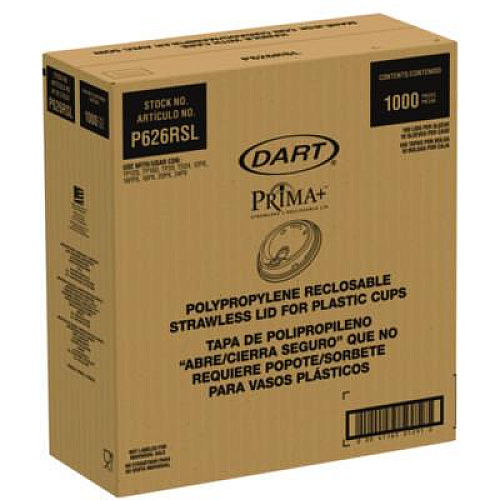 Dart Prima Strawless Plastic Lids, Fits 12 oz to 26 oz Cold Cups, Clear, 100/Sleeve, 10 Sleeves/Carton (P626RSL)