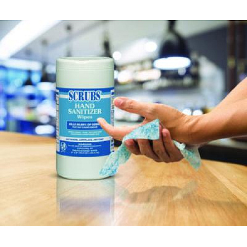 SCRUBS Hand Sanitizer Wipes, 1-Ply, 6 x 8, Unscented, Blue/White, 85/Canisters, 6 Canisters/Carton (90985)