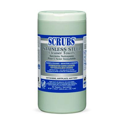 SCRUBS Stainless Steel Cleaner Towels, 1-Ply, 9.75 x 10.5, Lemon Scent, 30/Canister (91930)