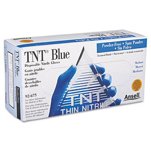 AnsellPro TNT Disposable Nitrile Gloves, Non-powdered, Blue, Medium, 100/Box (92675M)