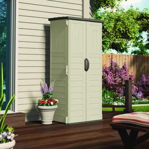 Suncast Vertical Storage Shed, 22 cu ft, 2 ft 8.25" x 2 ft 1.5" x 6 ft, Vanilla/Stoney (BMS1250)