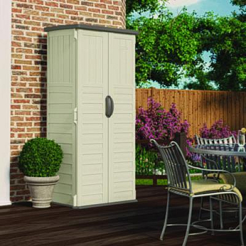 Suncast Vertical Storage Shed, 22 cu ft, 2 ft 8.25" x 2 ft 1.5" x 6 ft, Vanilla/Stoney (BMS1250)