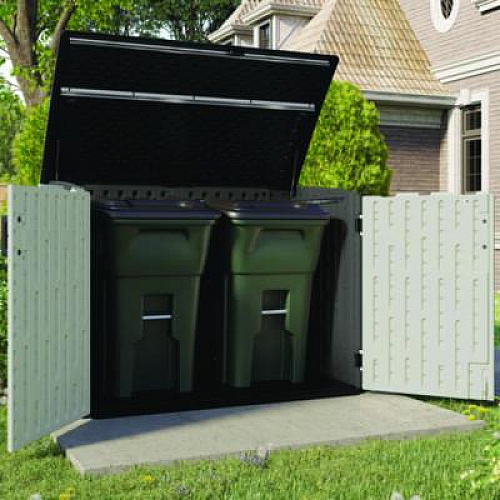 Suncast Stow-Away Horizontal Shed, 70 cu ft, 5 ft 10.5" x 3 ft 8.25" x 4 ft 4", Peppercorn/Passive/Black (BMS4780)