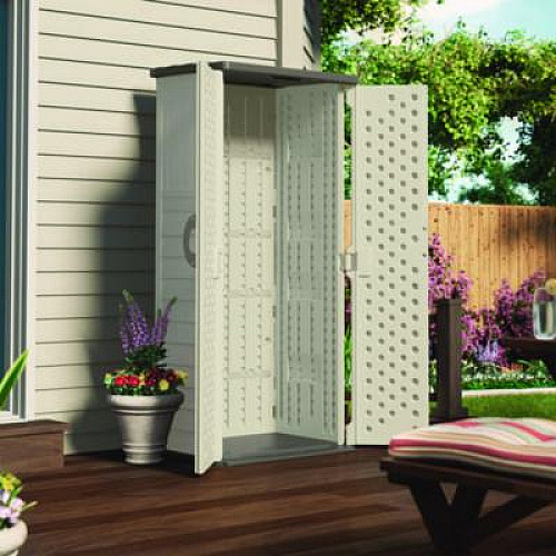 Suncast Vertical Storage Shed, 22 cu ft, 2 ft 8.25" x 2 ft 1.5" x 6 ft, Vanilla/Stoney (BMS1250)