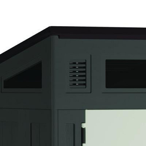 Suncast Modernist Storage Shed, 200 cu ft, 6 ft 2.5" x 5 ft 8.25" x 7 ft 5.75", Peppercorn/Black/Passive (BMS6582D)
