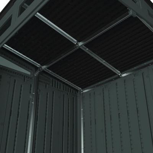 Suncast Modernist Storage Shed, 200 cu ft, 6 ft 2.5" x 5 ft 8.25" x 7 ft 5.75", Peppercorn/Black/Passive (BMS6582D)