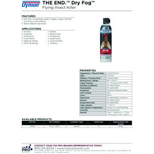 Dymon THE END. Dry Fog Flying Insect Killer, 14 oz Aerosol Spray, 12/Carton (45120)