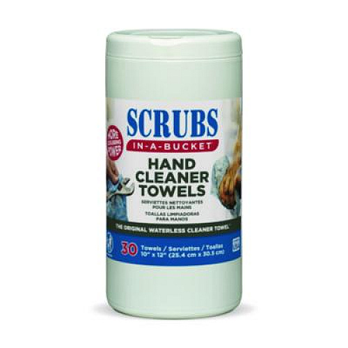 SCRUBS Hand Cleaner Towels, 1-Ply, 10 x 12, Citrus, Blue/White, 30/Canister, 6/Carton (42230CT)