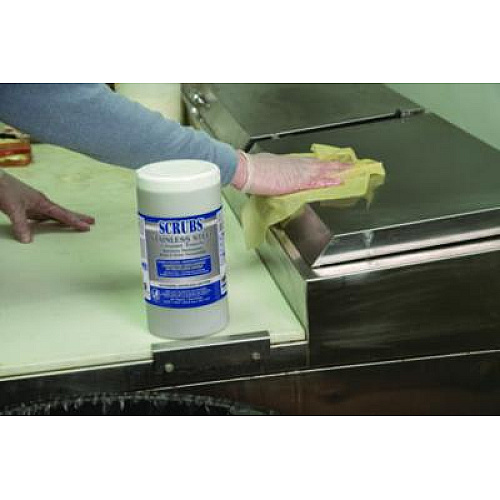 SCRUBS Stainless Steel Cleaner Towels, 1-Ply, 9.75 x 10.5, Lemon Scent, 30/Canister, 6 Canisters/Carton (91930CT)
