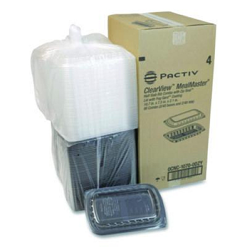 Pactiv Evergreen MealMaster Rib Container, 10 x 7.1 x 2.1, Black/Clear, Plastic, 90/Carton (0CNC10700DZY)