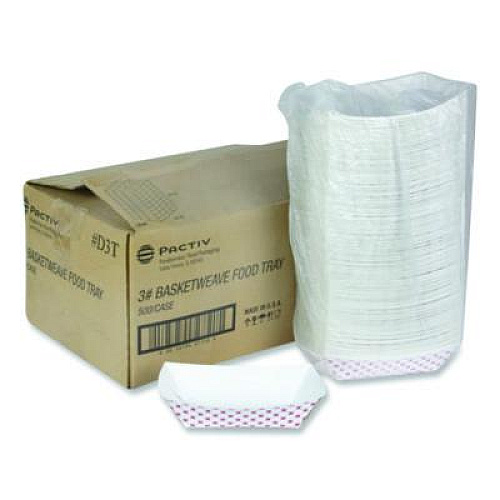 Pactiv Evergreen Paperboard Food Tray, 3 lb, 7.75 x 5.1 x 2.1, Red/White, 500/Carton (D3T)