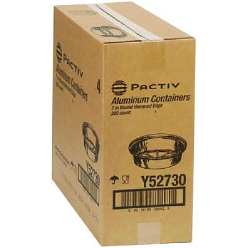 Pactiv Evergreen Aluminum Take-Out Container, 24 oz, 7" Diameter x 1.53" h, Silver, 250/Carton (Y52730)