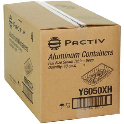 Pactiv Evergreen Aluminum Steam Table Pan, Full-Size Deep, 3.4" Deep, 19.6 x 11.6, 40/Carton (Y6050XH)
