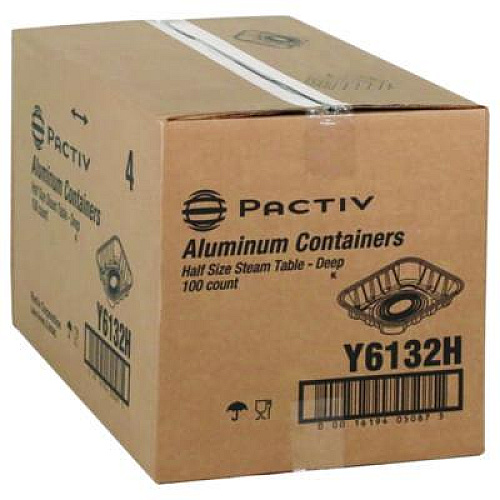 Pactiv Evergreen Aluminum Steam Table Pan, Half-Size Deep, 2.6" Deep, 11.8 x 9.4, 100/Carton (Y6132H)