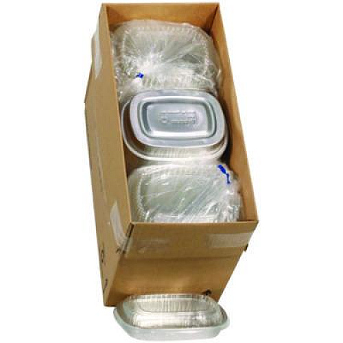 Pactiv Evergreen Classic Carry-Out Container with PET Dome Lid, 22 oz, 8.2 x 6.2 x 1.3, Silver/Clear, Aluminum, 100/Carton (Y6708PET)