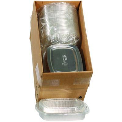 Pactiv Evergreen Classic Carry-Out Container with PET Dome Lid, 46 oz, 9.8 x 7.8 x 1.3, Silver/Clear, Aluminum, 50/Carton (Y6710PET)