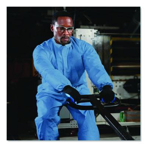 KleenGuard A65 Zipper Front Flame Resistant Coveralls, Hood/Elastic Wrists and Ankles, 3X-Large, Blue, 21/Carton (45326)