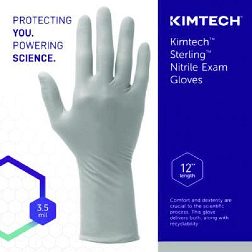 Kimtech STERLING Nitrile Exam Gloves, Powder-Free, X-Small, 3.5 mil Thick, 12" Long, Sterling Gray, 100/Box (53137)