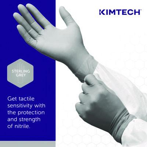 Kimtech STERLING Nitrile Exam Gloves, Powder-Free, X-Small, 3.5 mil Thick, 12" Long, Sterling Gray, 100/Box (53137)