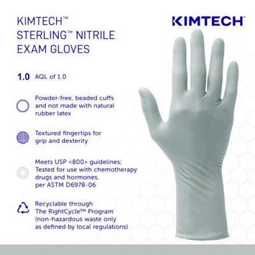 Kimtech STERLING Nitrile Exam Gloves, Powder-Free, X-Small, 3.5 mil Thick, 12" Long, Sterling Gray, 100/Box (53137)